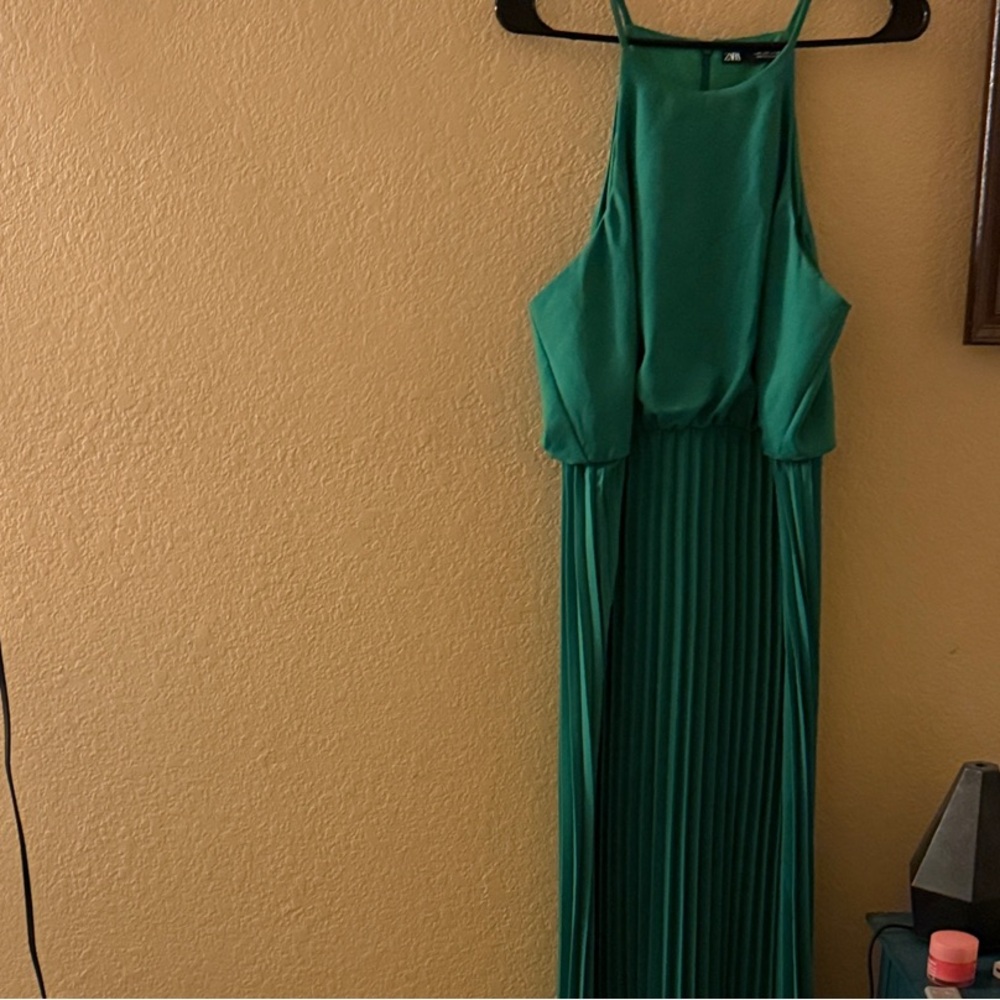 Zara Teal Backless Pleated Dress